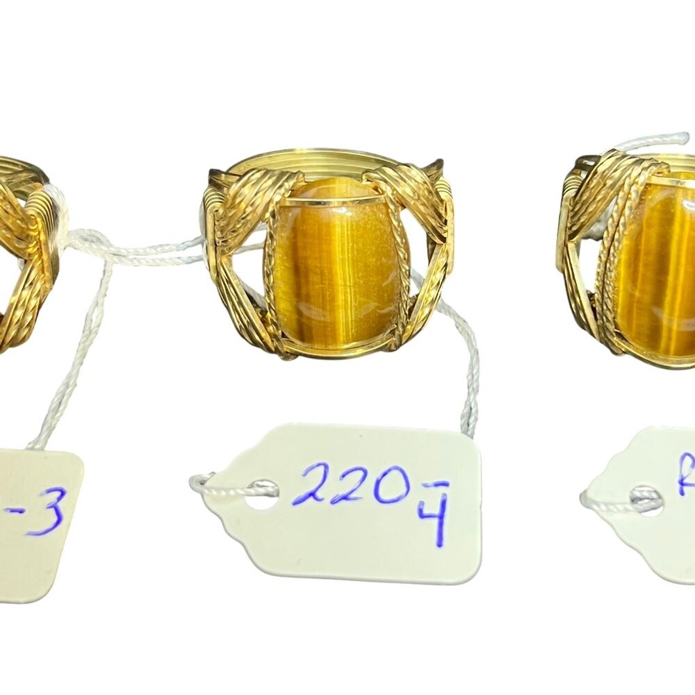 Vintage Gold Filled Wire Wrapped Tigers Eye Cabochon Men's Ring (R220-1) - Picture 11 of 13